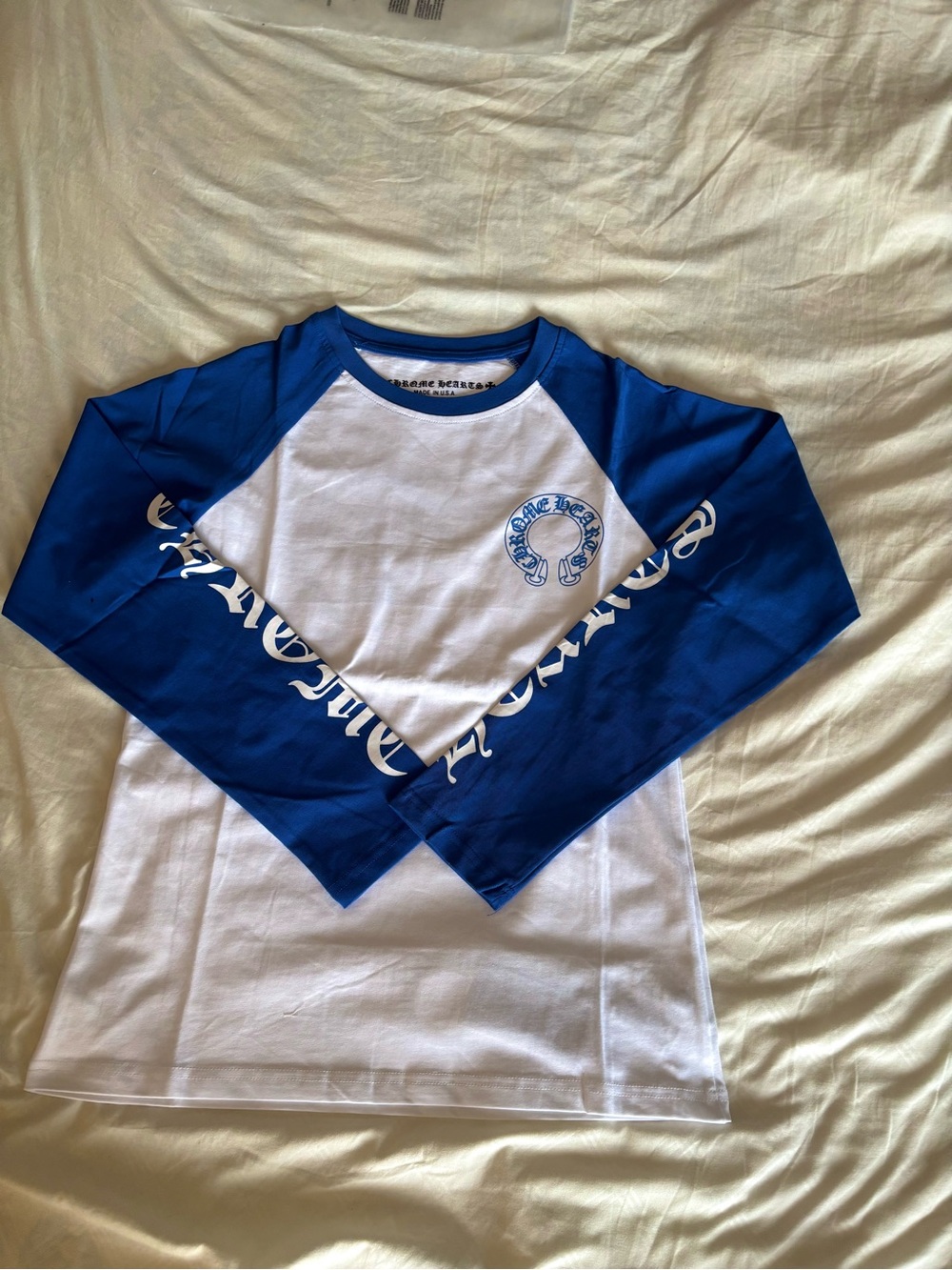 Chrome Hearts White and Blue Long Sleeve Raglan Tee
